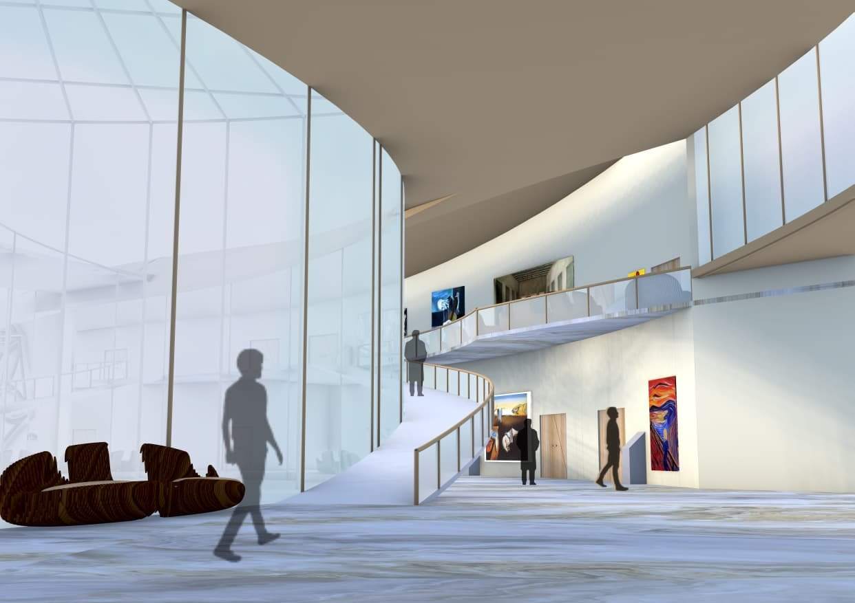 The ramp climbing to the upper gallery