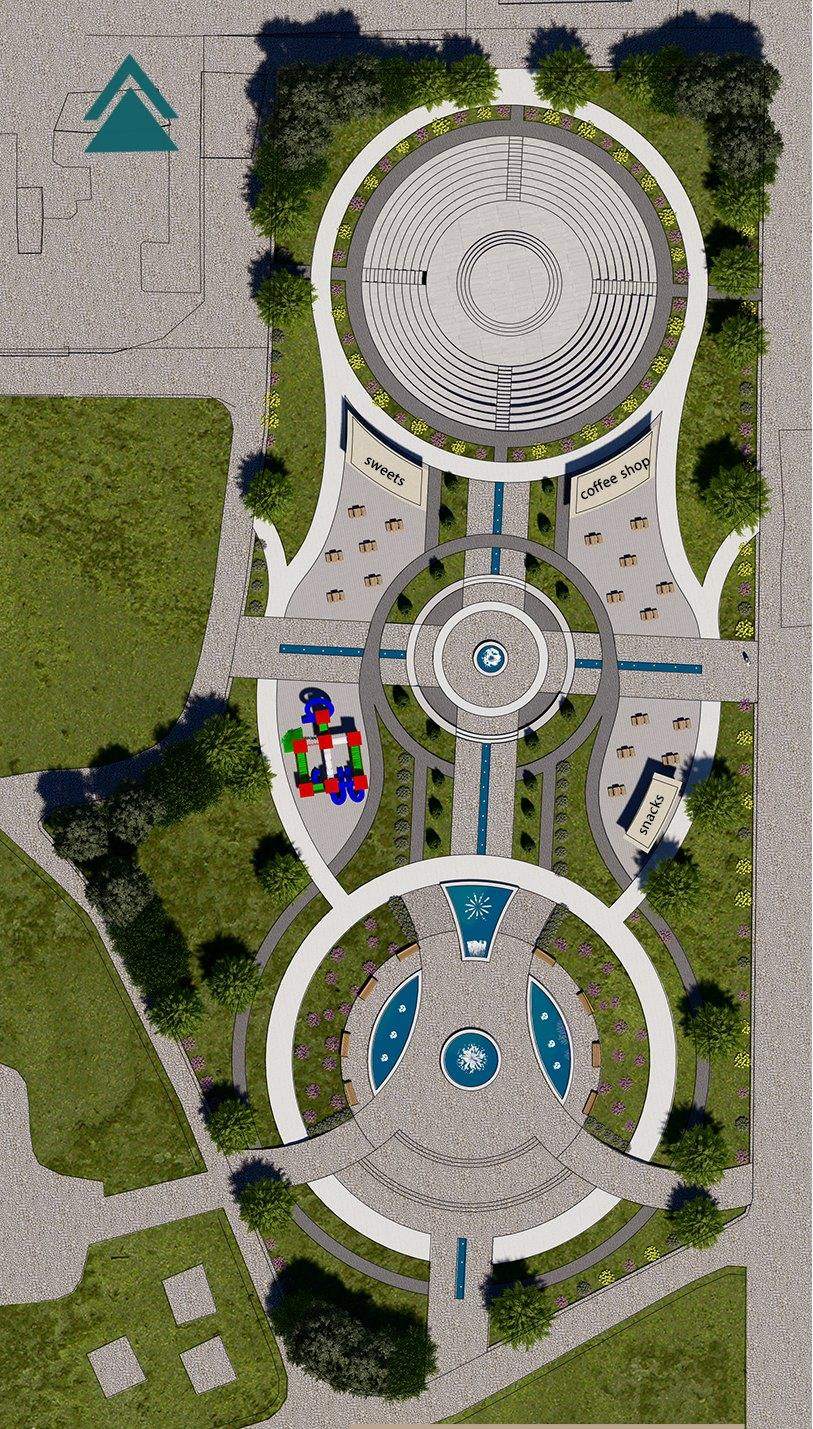 Plan without the covering: the three circles and the paths