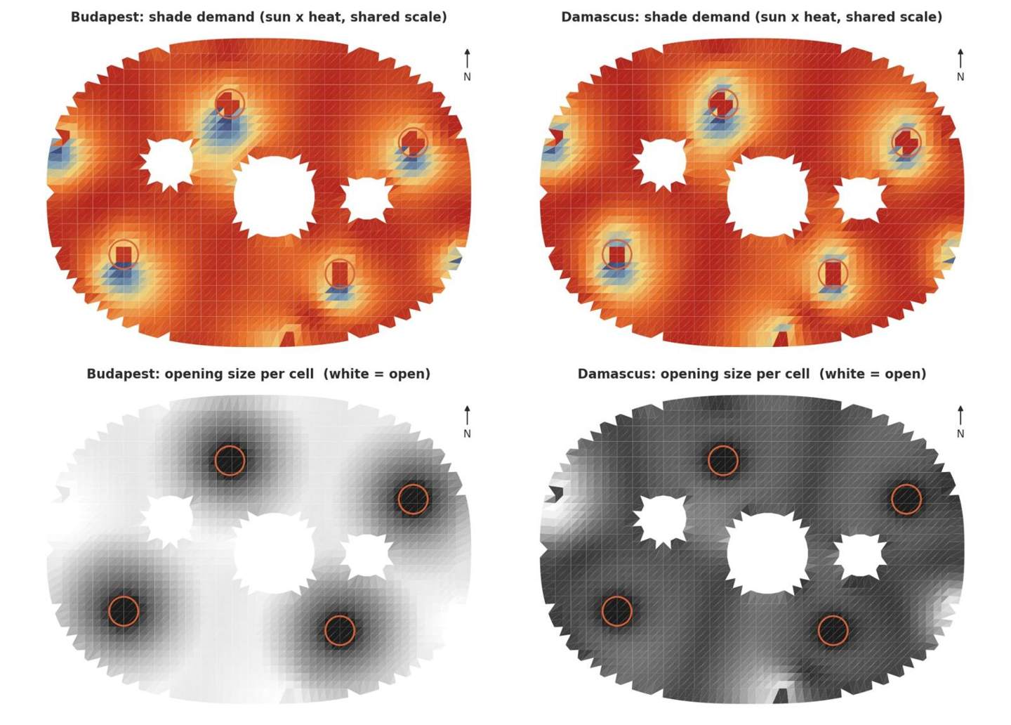Sun-driven openings, Budapest and Damascus