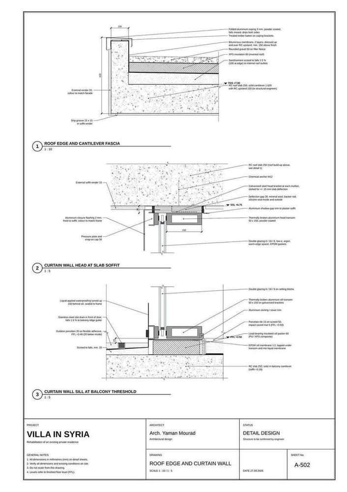 Sheet A-502: Roof edge and curtain wall