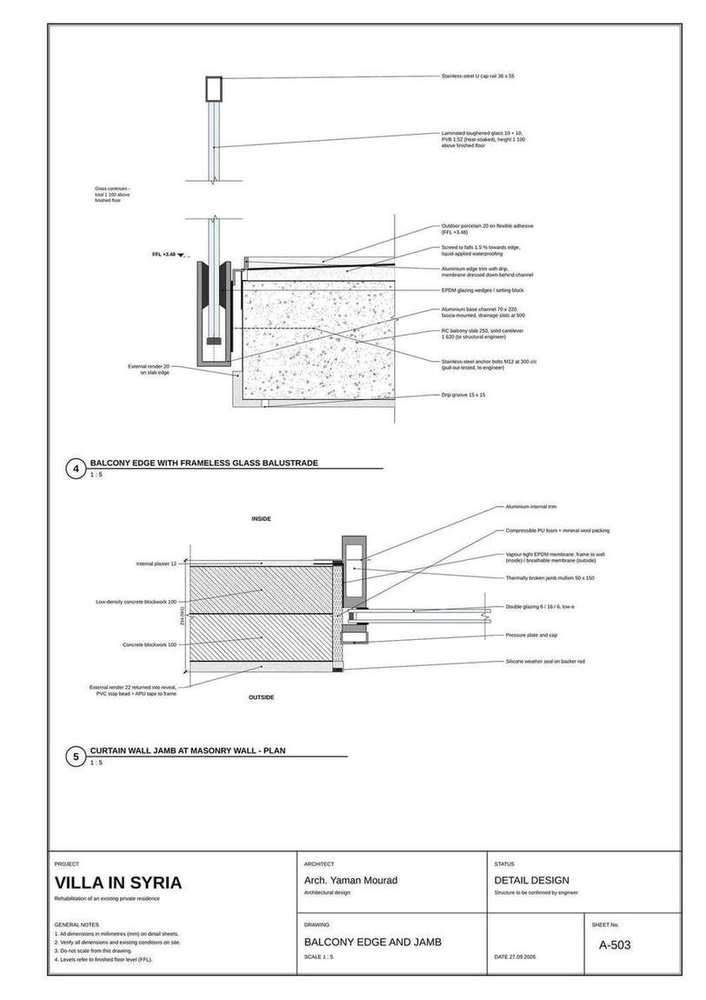 Sheet A-503: Balcony edge and curtain wall jamb
