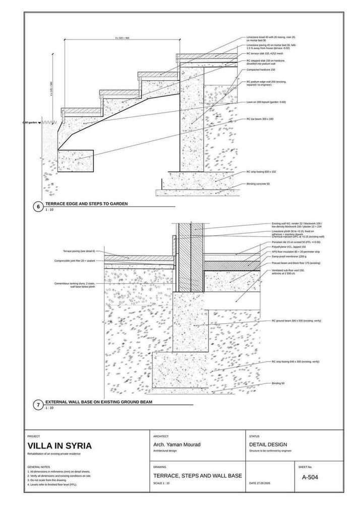 Sheet A-504: Terrace, steps and wall base