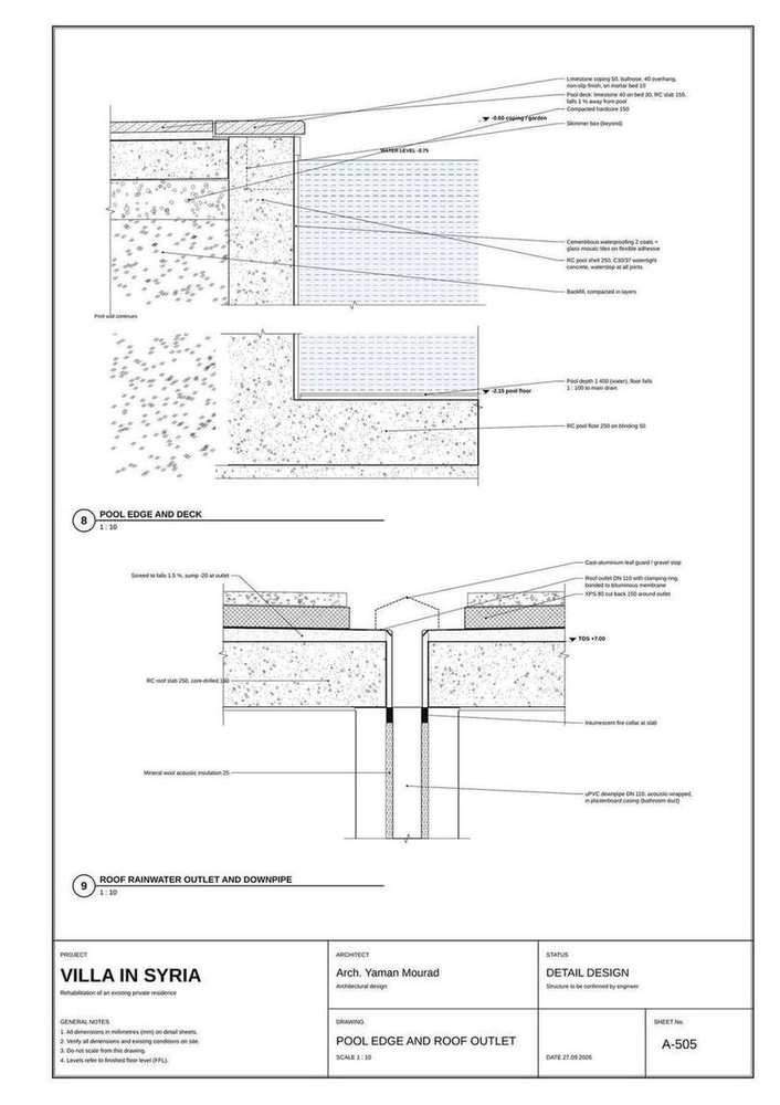 Sheet A-505: Pool edge and roof outlet