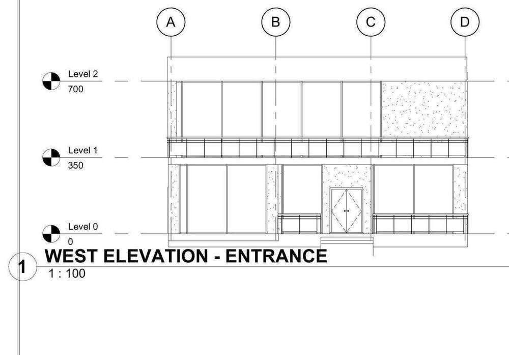 West elevation: the entrance