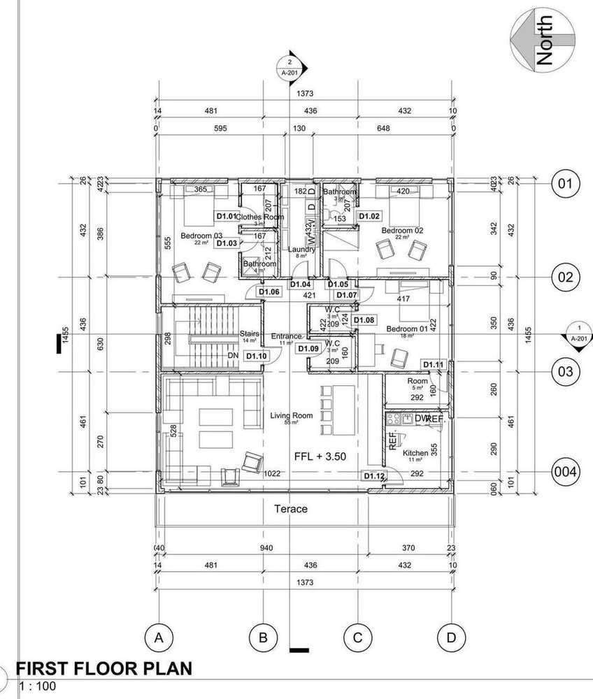 First floor plan, 1:100