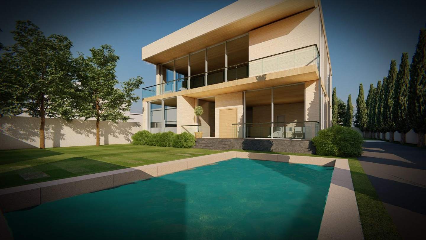 From the pool: two layers of shade, the balcony and the roof overhang