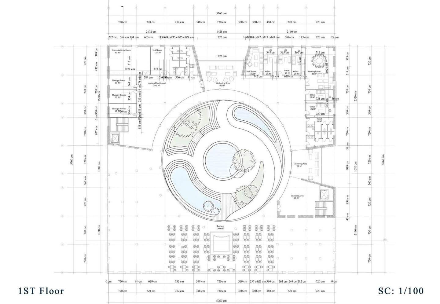 First floor plan, 1:100