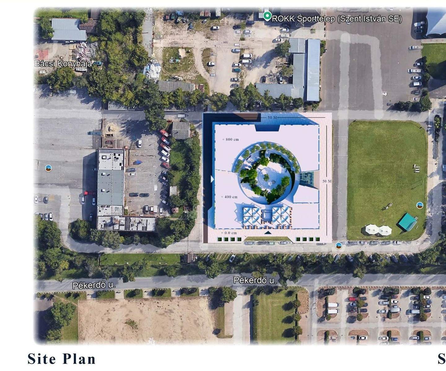Site plan: the building and its garden on the former car park, 1:500